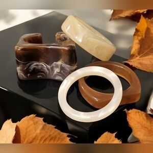 Womens White and Brown Colored Ring Set